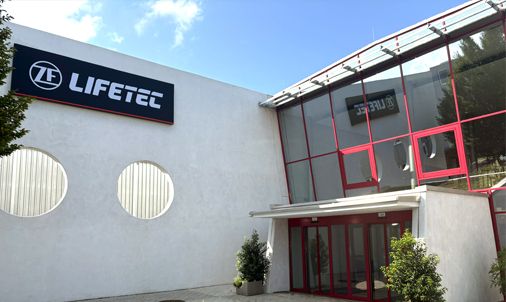 ZF Lifetec building entrance with company logo and name