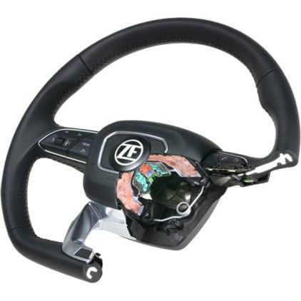Car steering wheel with airbag and ZF logo
