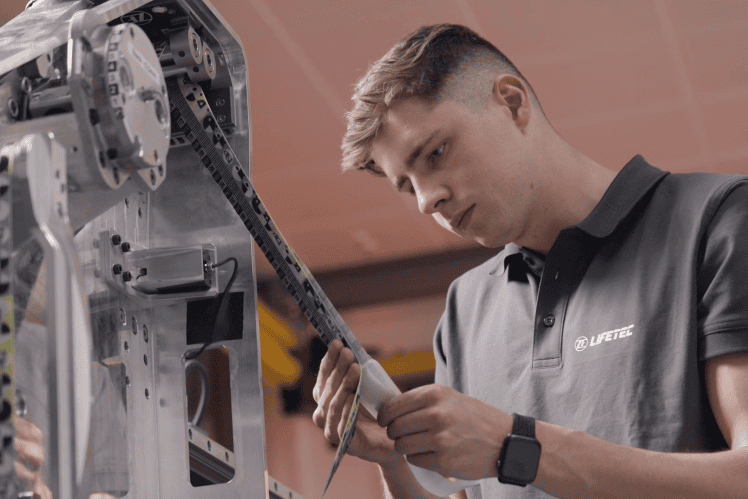 Engineer inspects airbag system component for ZF Lifetec