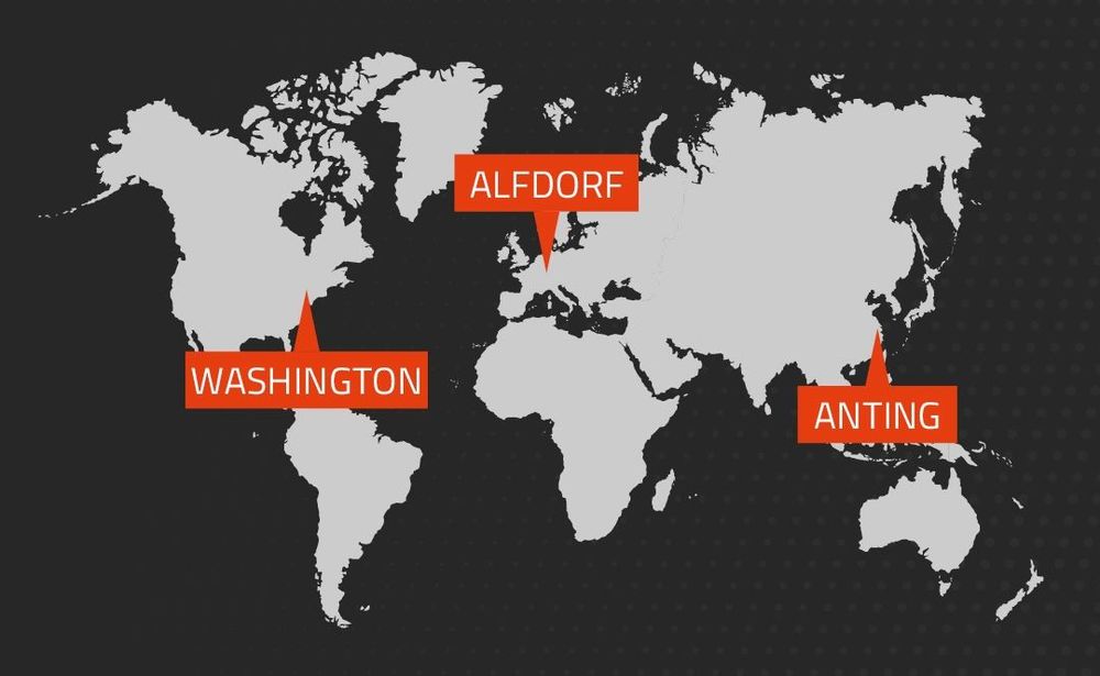 World map with Washington, Anting, and Alfdorf marked