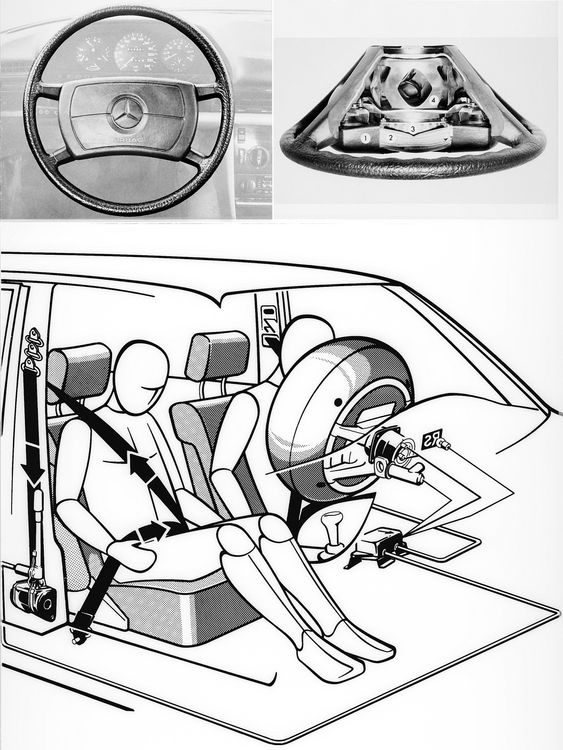 Car interior with airbag deployment and seatbelt restraints