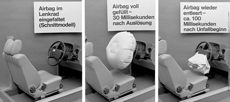Airbag deployment test at 30 milliseconds after impact