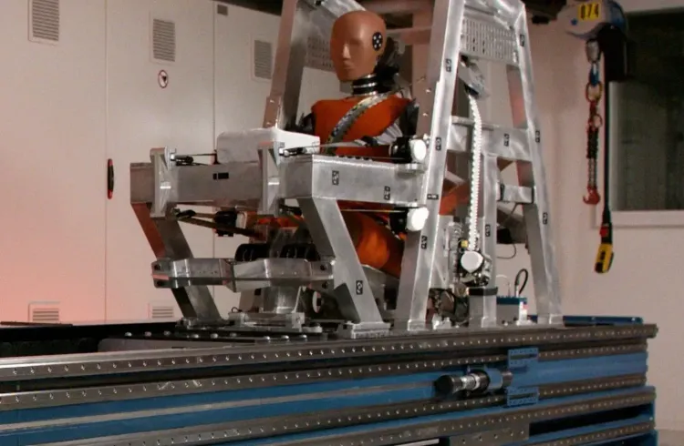 Crash test dummy secured in a vehicle safety system