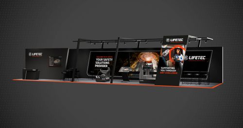 ZF Lifetec trade show booth with safety solutions and branding