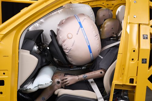 Car airbag deployed in crash test