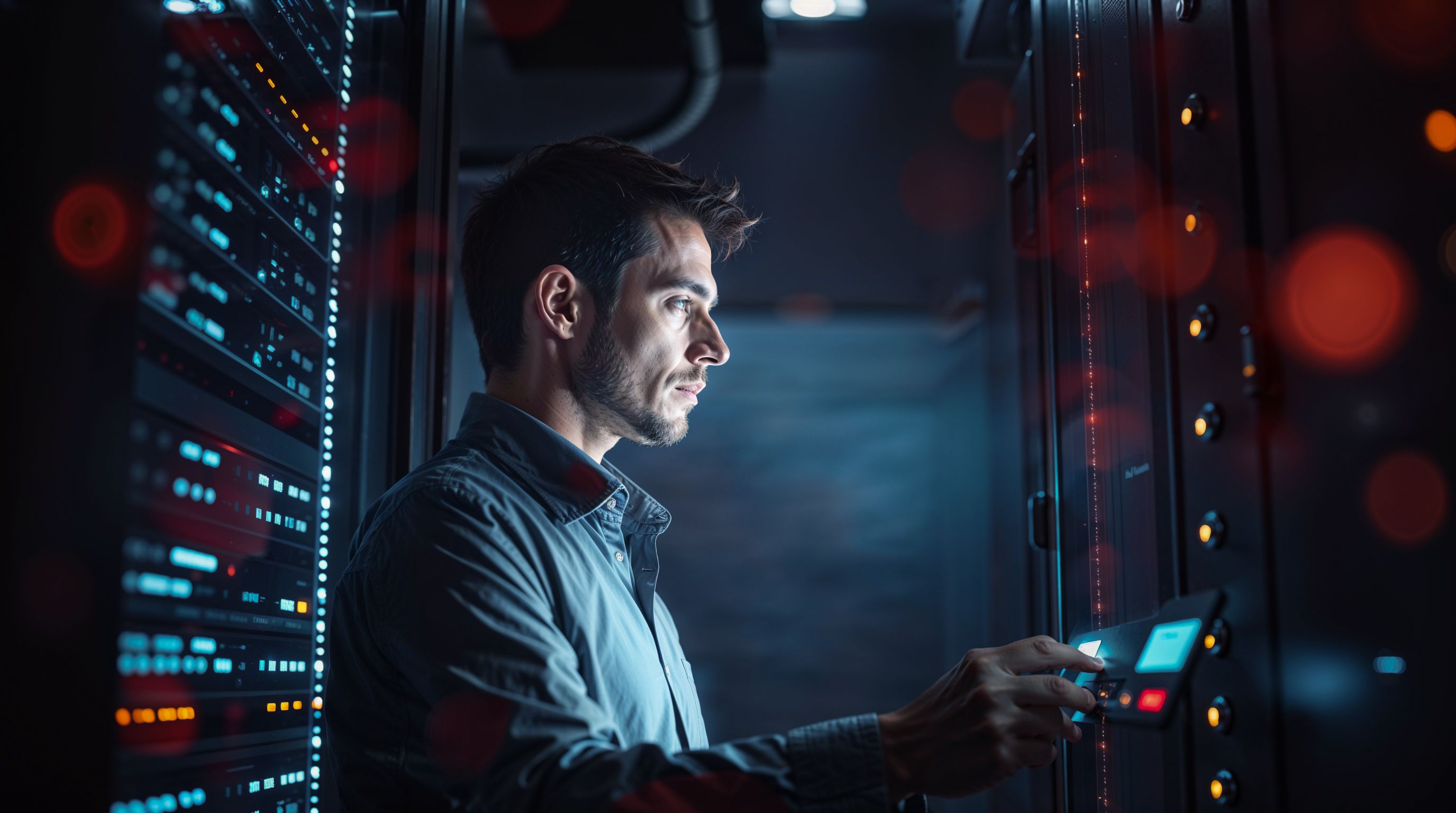 Engineer working on server in data center